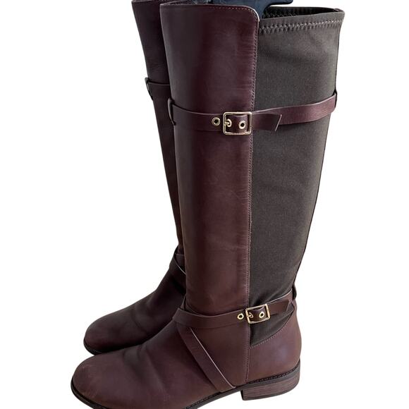 Cole Haan Boots Women's Size 8.5 B Dorian Leather Fabric Stretch Riding - Picture 1 of 12